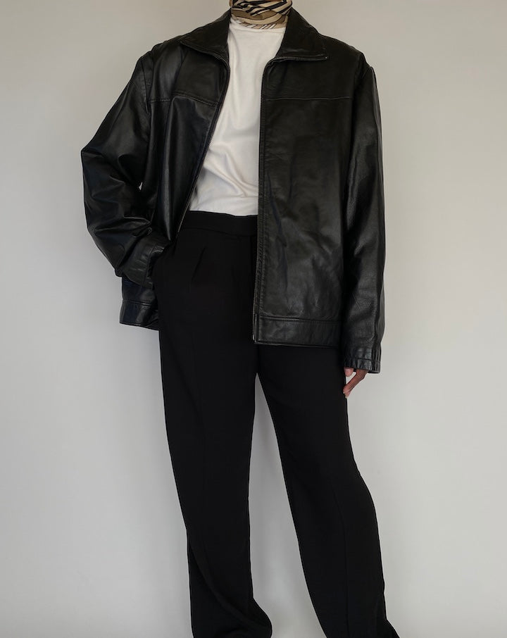 VINTAGE OVERSIZED BLACK LEATHER JACKET 2114