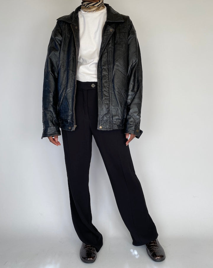 VINTAGE OVERSIZED BLACK LEATHER JACKET 2115