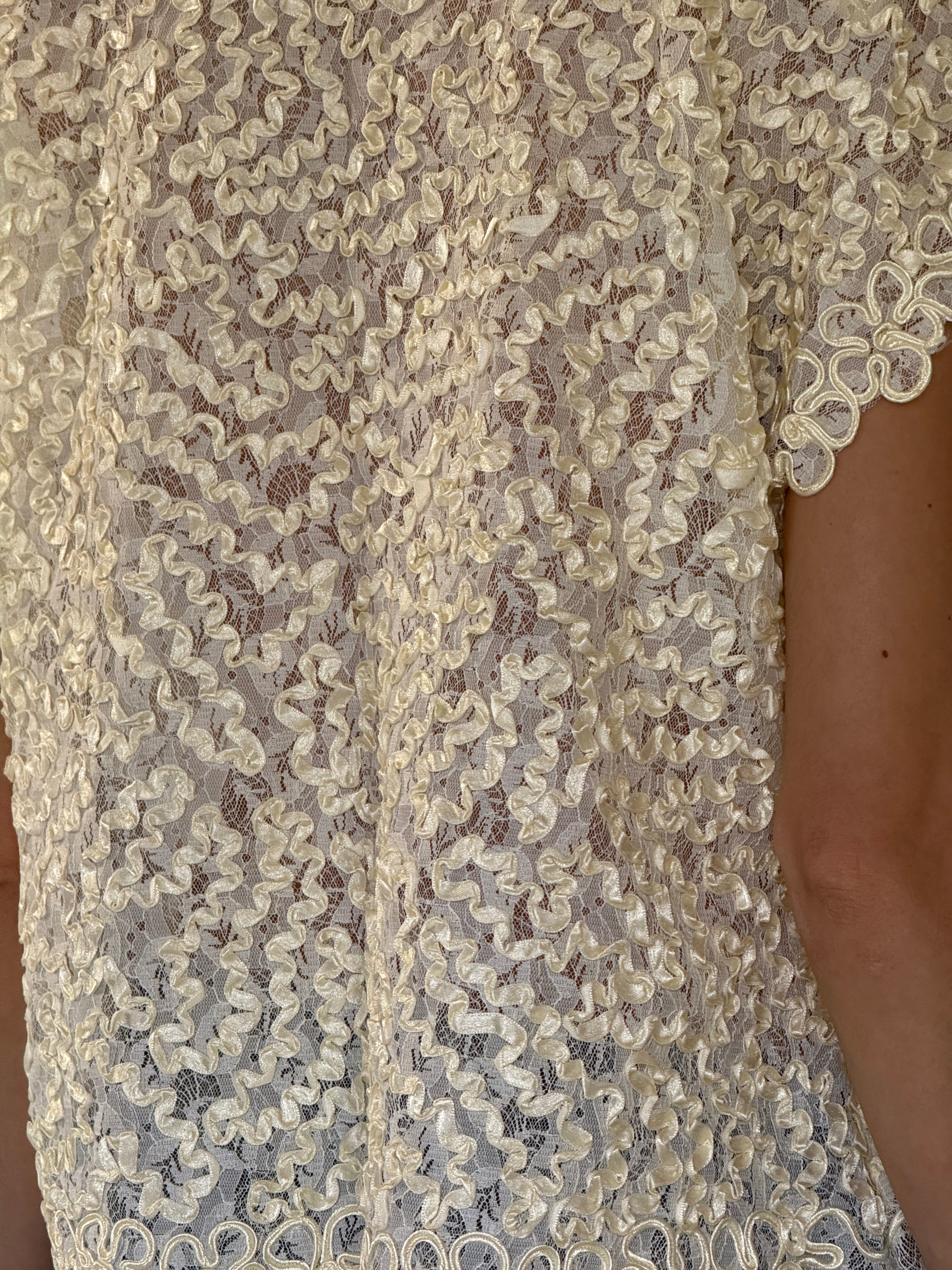 Vintage cream lace floral top back view with intricate lace detailing