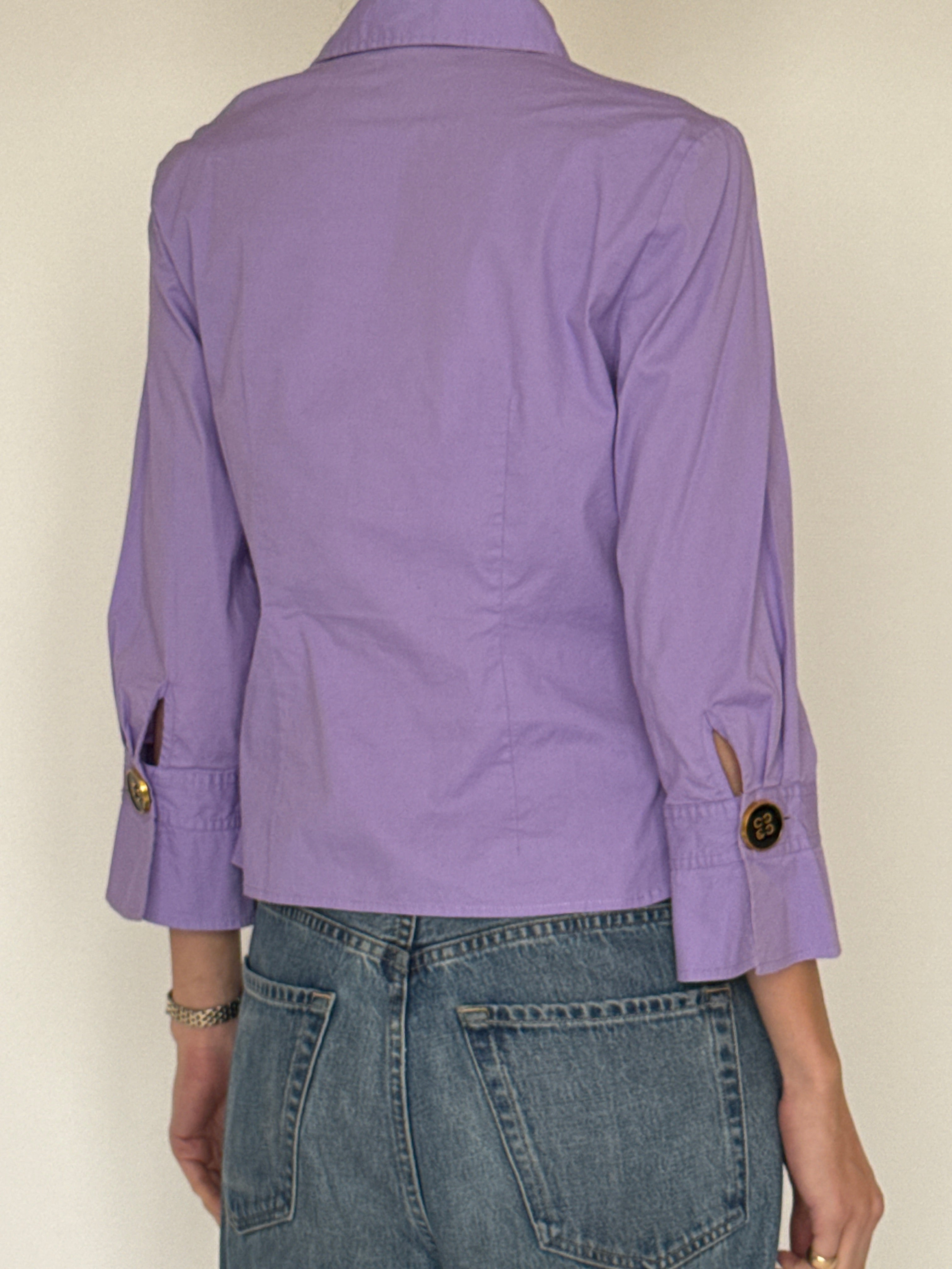 Vintage purple button-front blouse back view