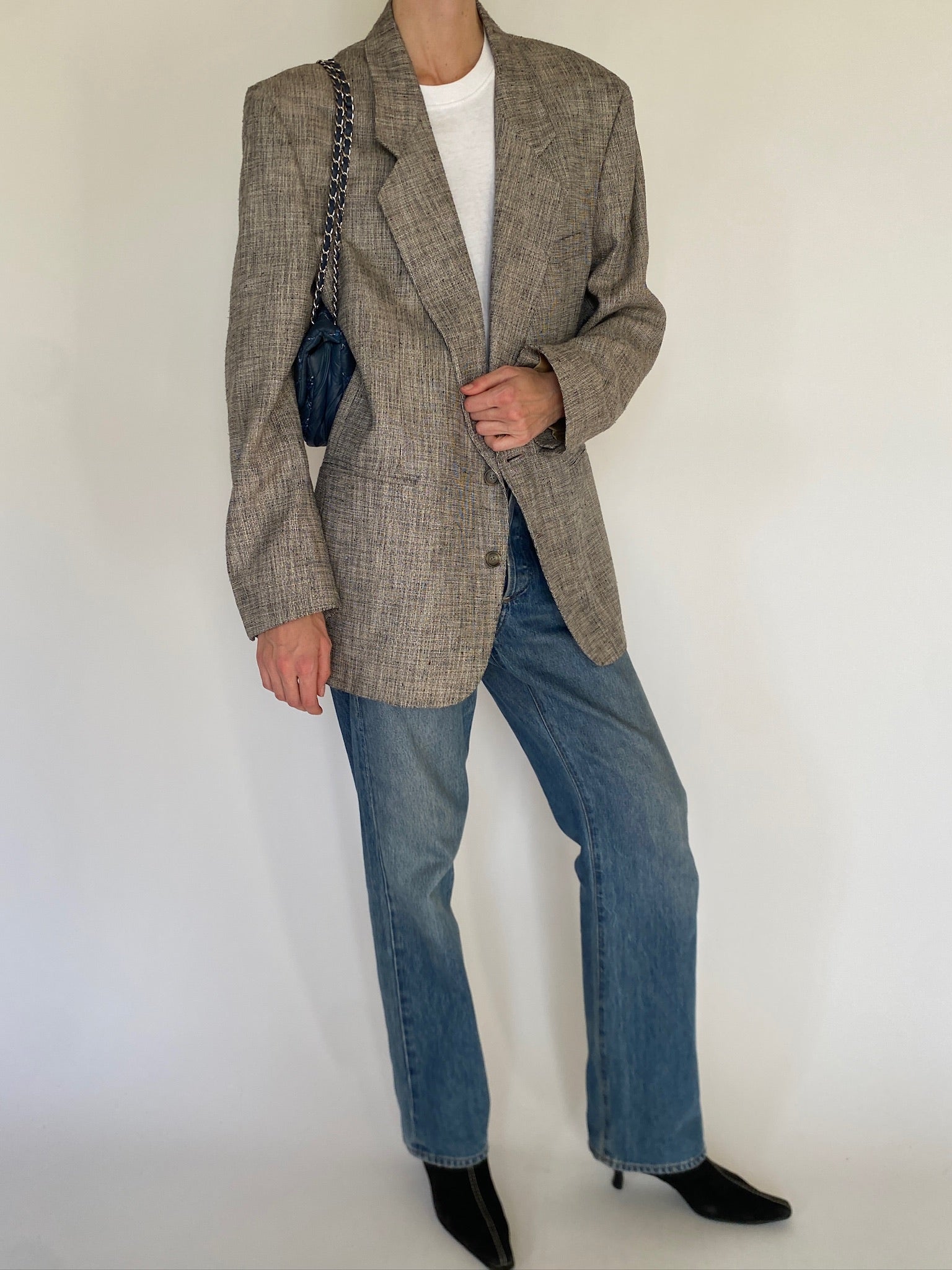 Vintage oversized taupe textured blazer front view