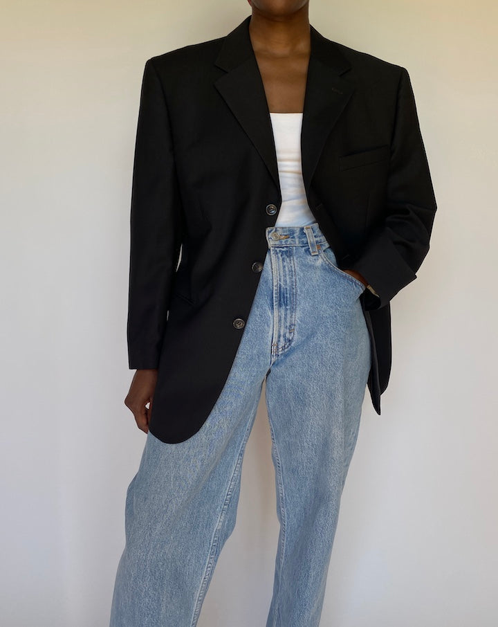 VINTAGE BLACK WOOL BLAZER 3708