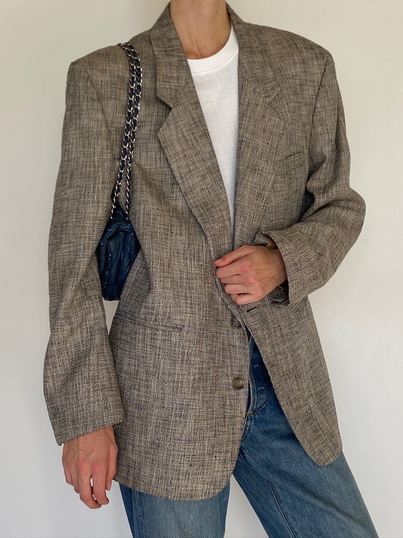 Vintage oversized taupe textured blazer front view
