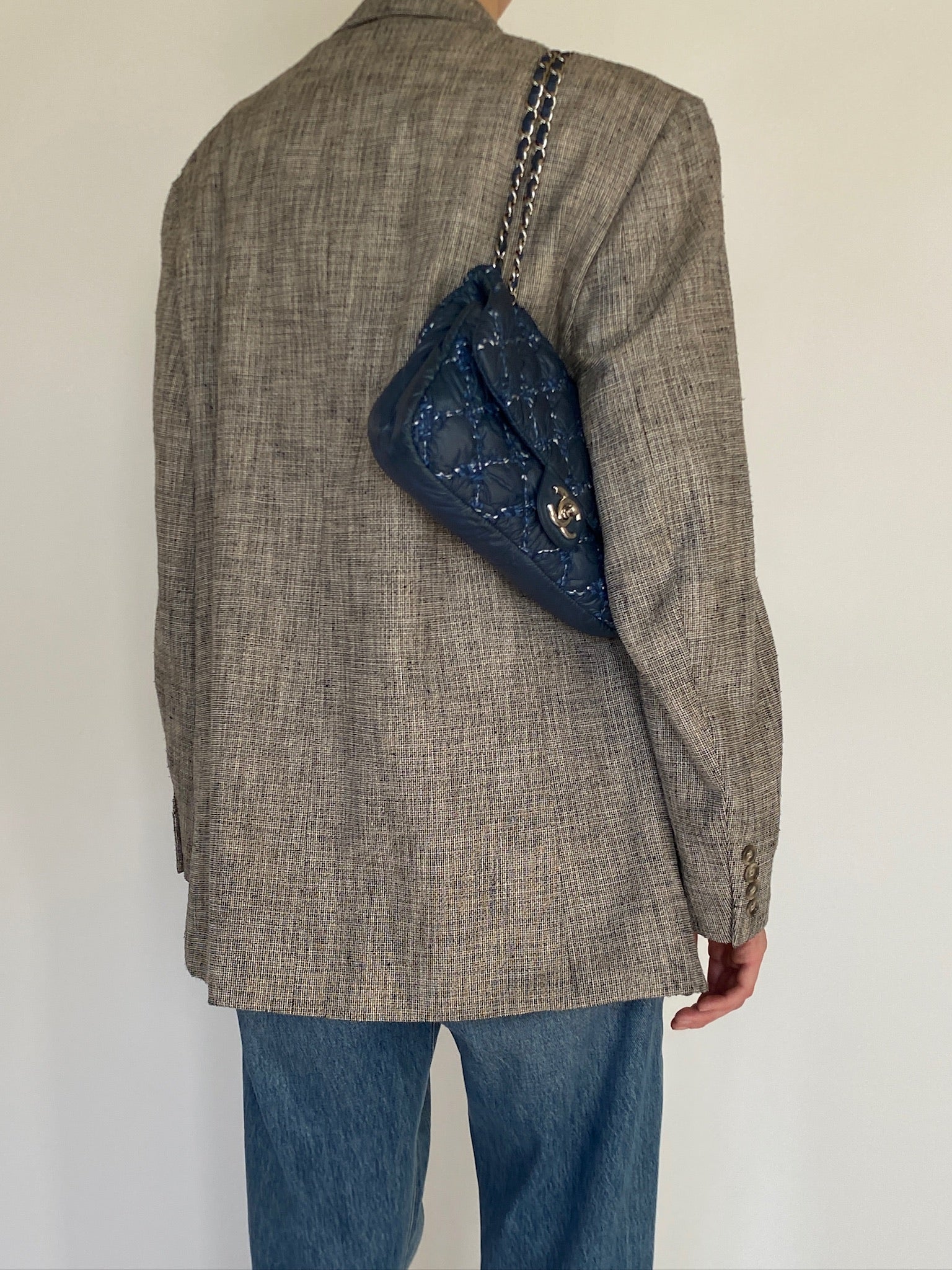 Vintage taupe textured blazer back view