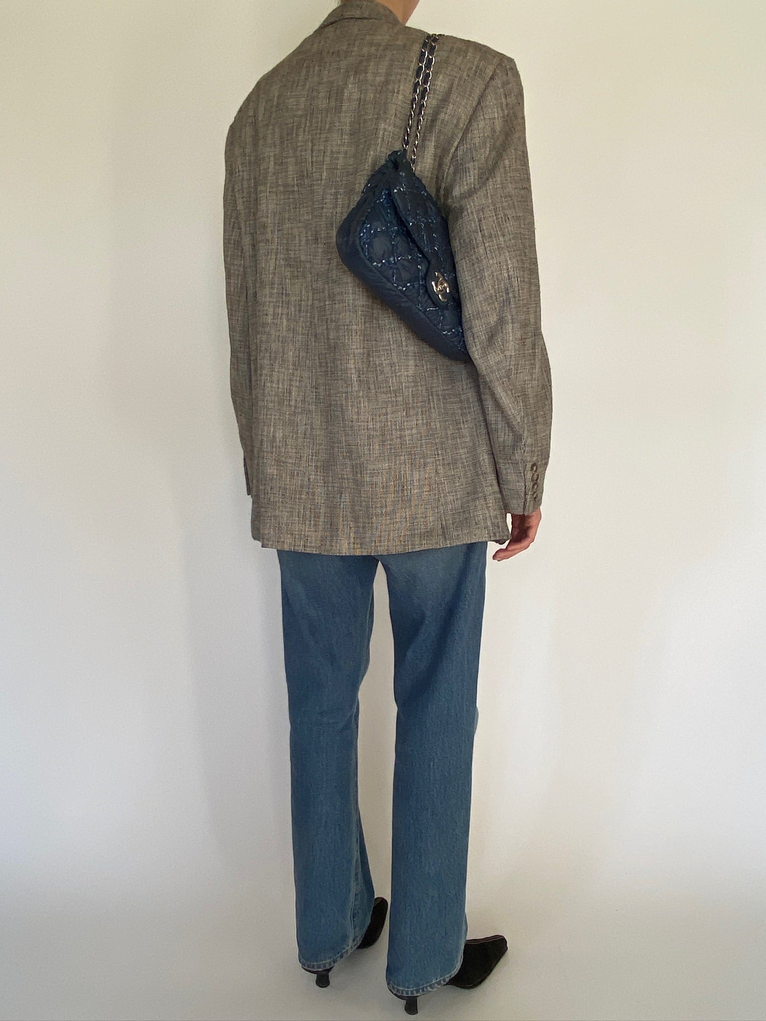 Vintage taupe textured blazer back view