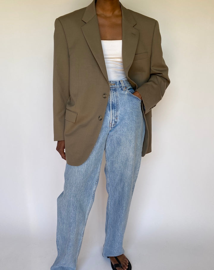 VINTAGE DARK BEIGE SINGLE BREASTED BLAZER 3709