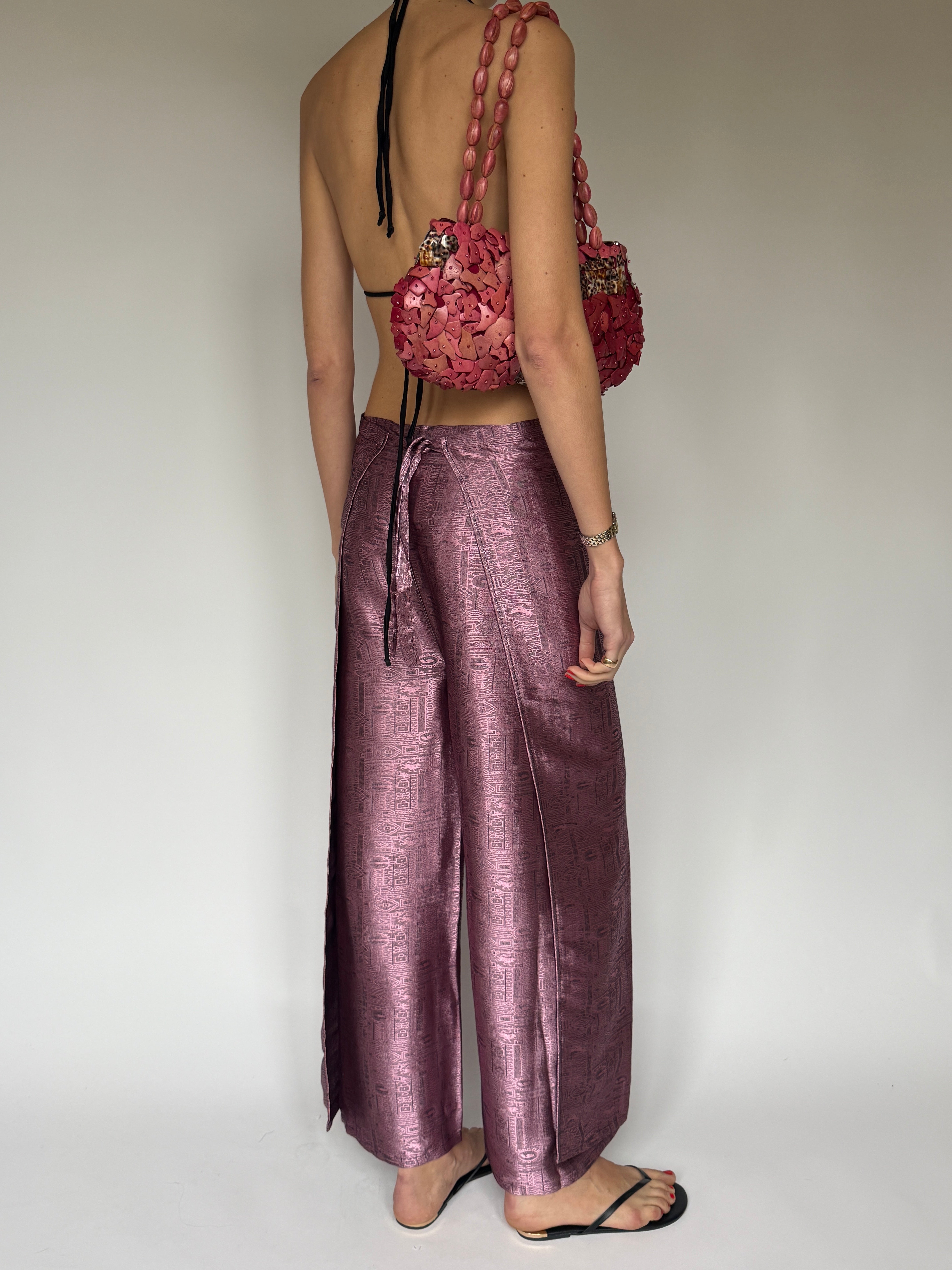 Vintage metallic wrap pants dusty rose back view