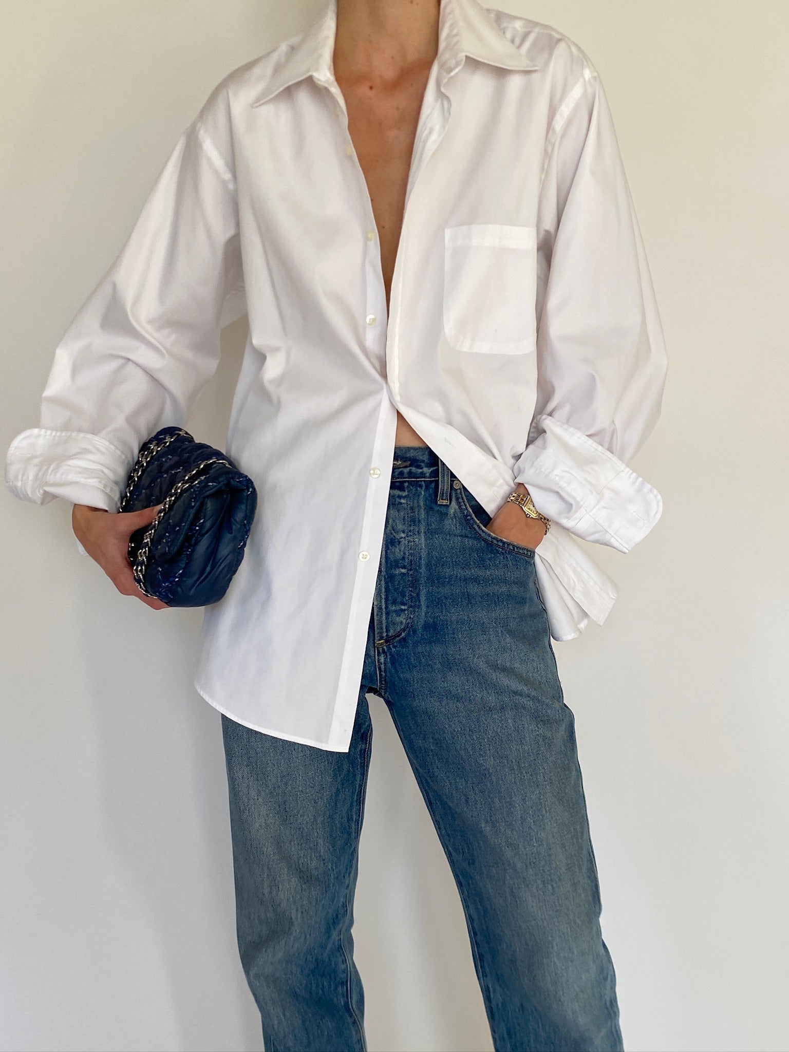 Vintage white cotton blend shirt front view