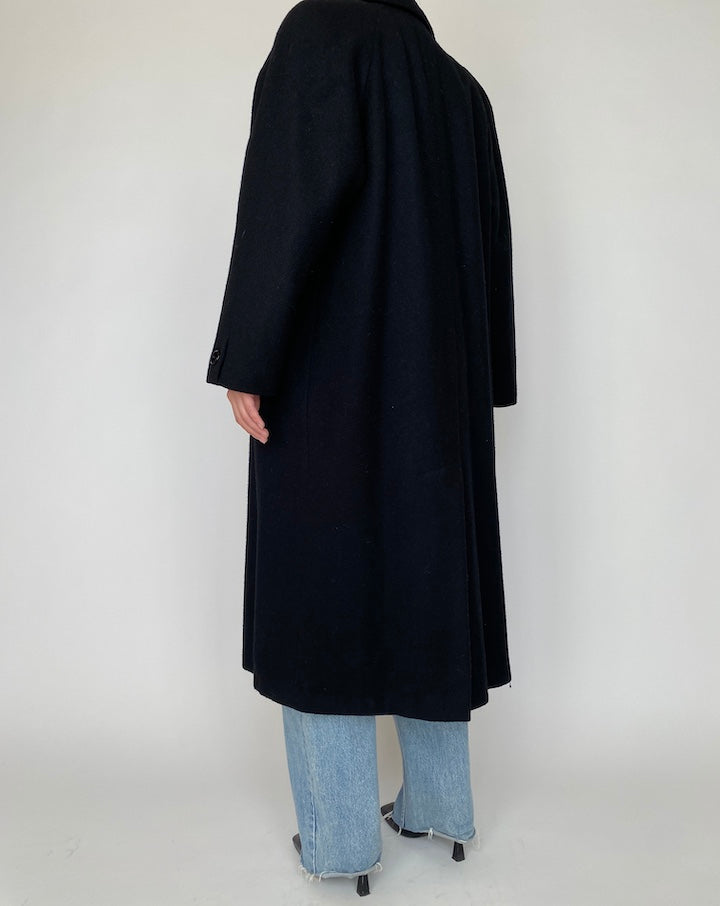VINTAGE LONG BLACK WOOL COAT 4166