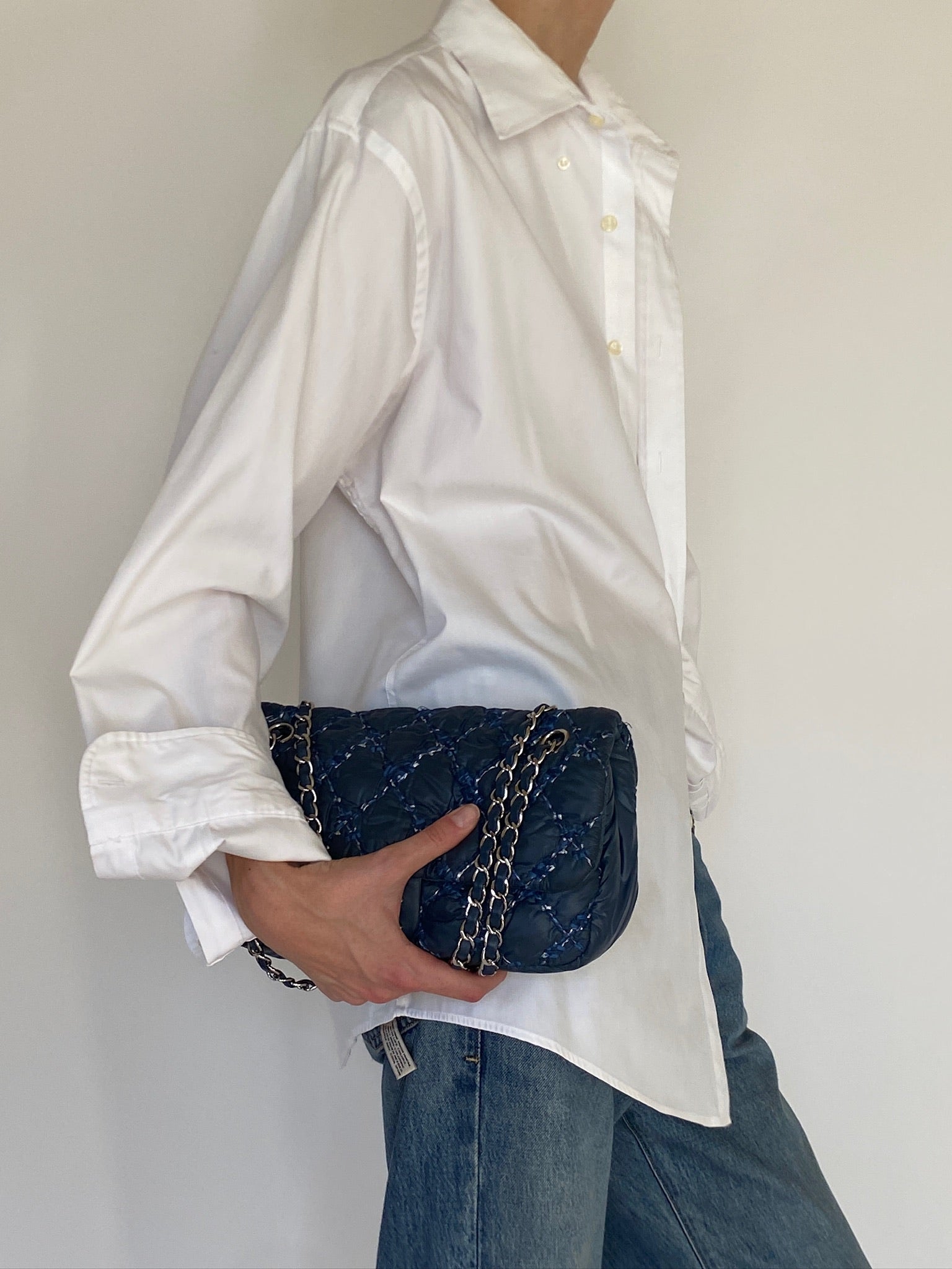 Vintage white cotton blend shirt angled front view