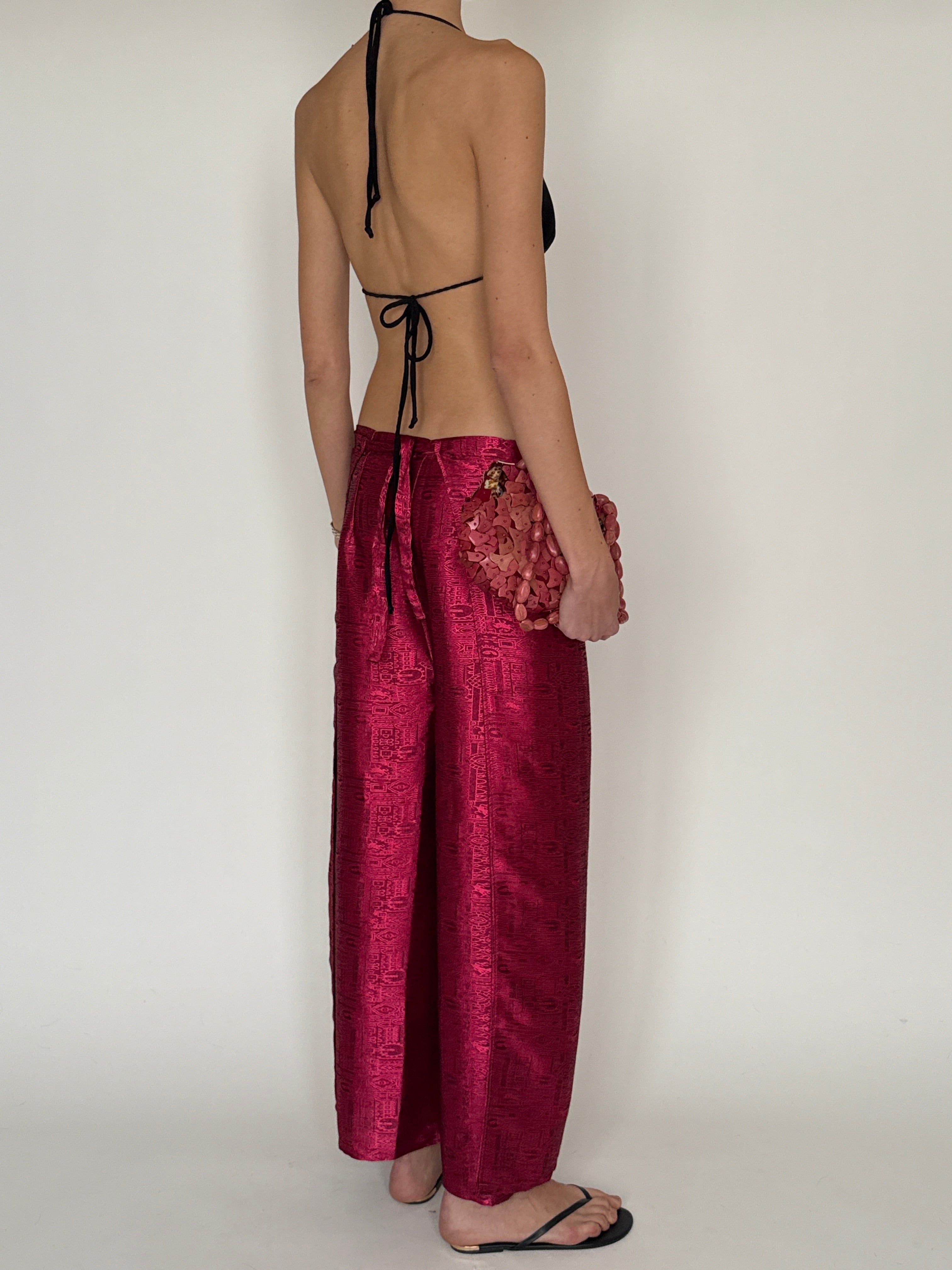 Vintage metallic dusty rose pants back view