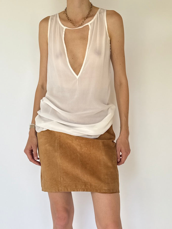 Vintage Brown suede Leather Skirt in honey brown 4649