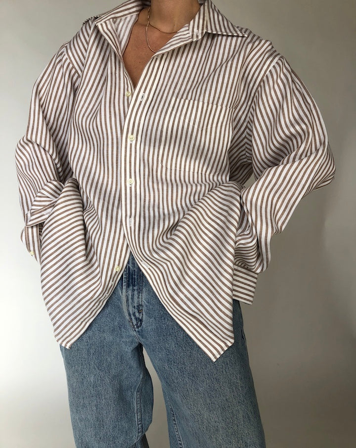 VINTAGE WHITE AND BEIGE STRIPED SHIRT 245