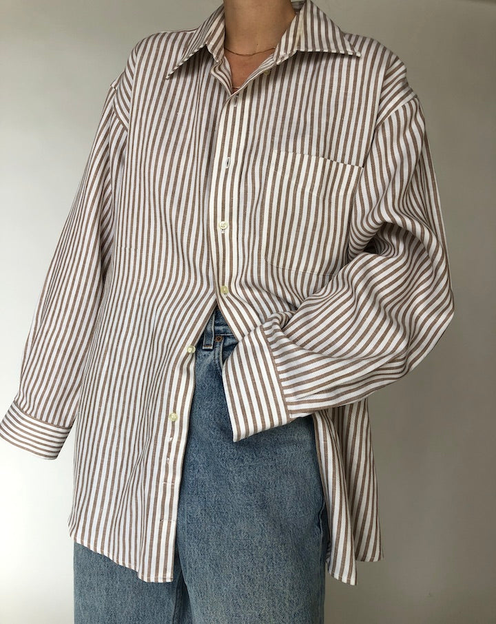 VINTAGE WHITE AND BEIGE STRIPED SHIRT 245