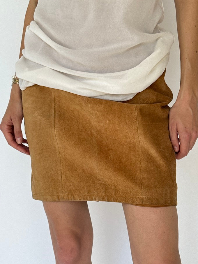 Vintage Brown suede Leather Skirt in honey brown 4649