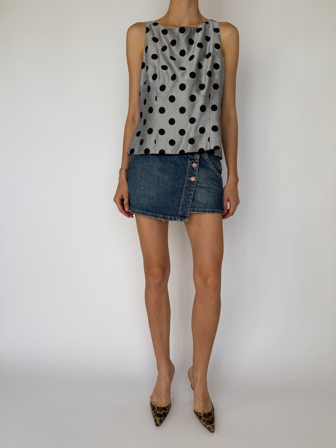 Vintage Polka Dot Top Grey & Black 6030