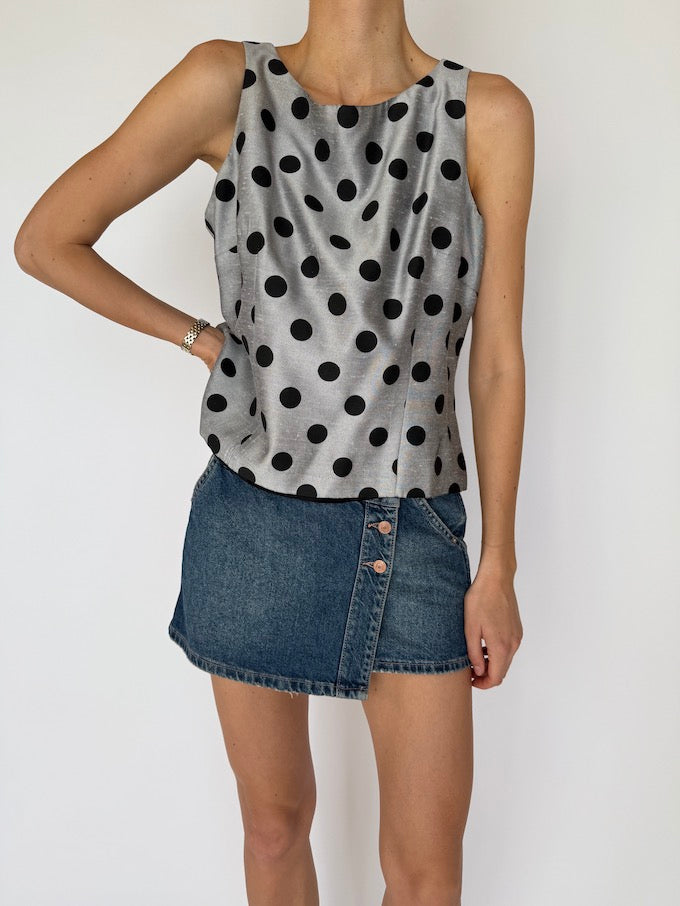 Vintage Polka Dot Top Grey & Black 6030