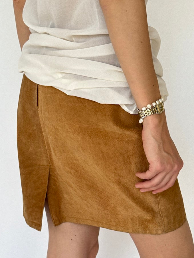 Vintage Brown suede Leather Skirt in honey brown 4649
