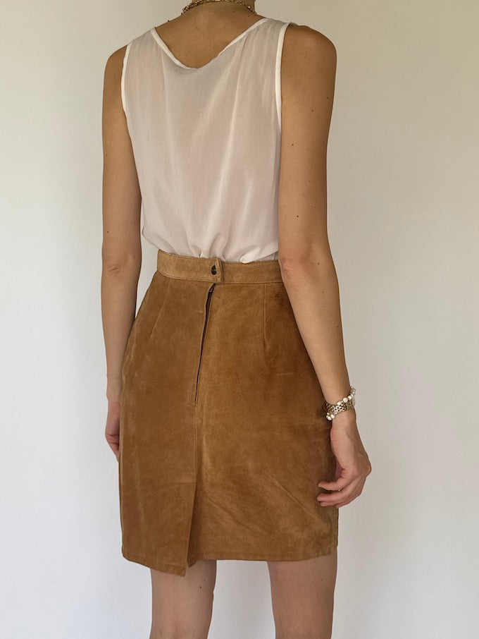 Vintage Brown suede Leather Skirt in honey brown 4649