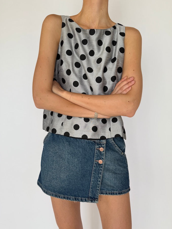 Vintage Polka Dot Top Grey & Black 6030