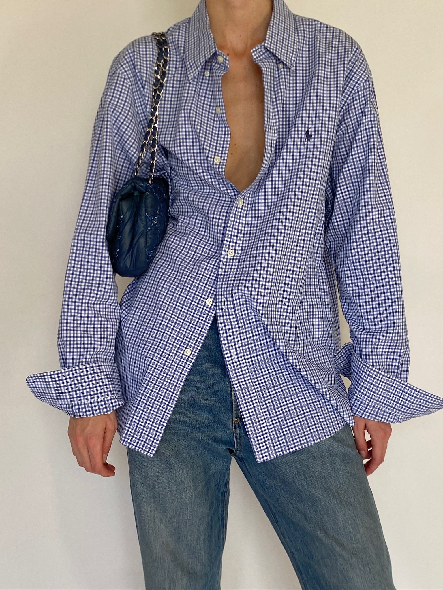 Vintage Ralph Lauren blue gingham shirt front view