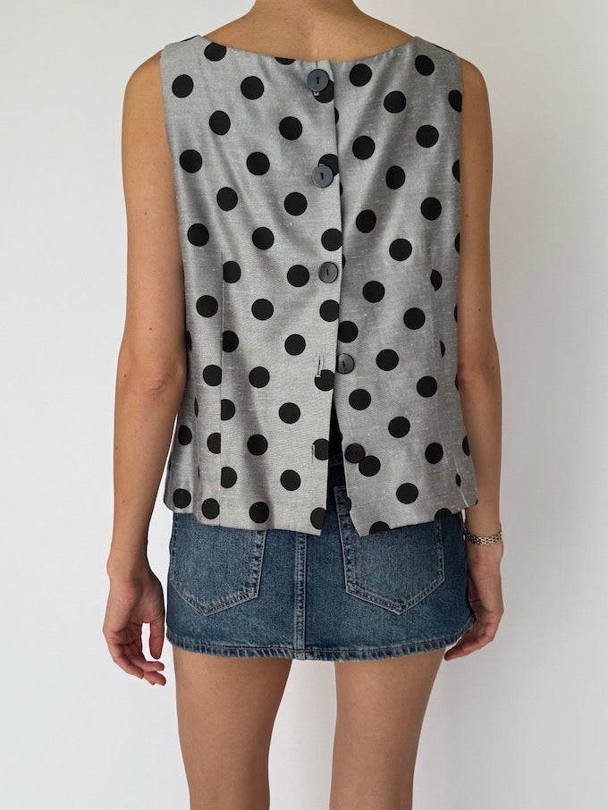 Vintage Polka Dot Top Grey & Black 6030