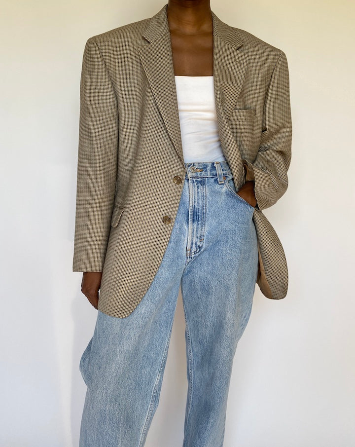 VINTAGE BEIGE HOUNDSTOOTH BLAZER 3715