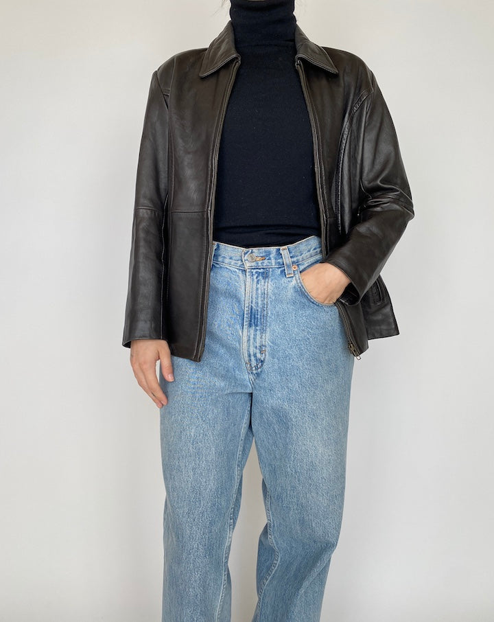 VINTAGE DARK BROWN LEATHER JACKET 4170