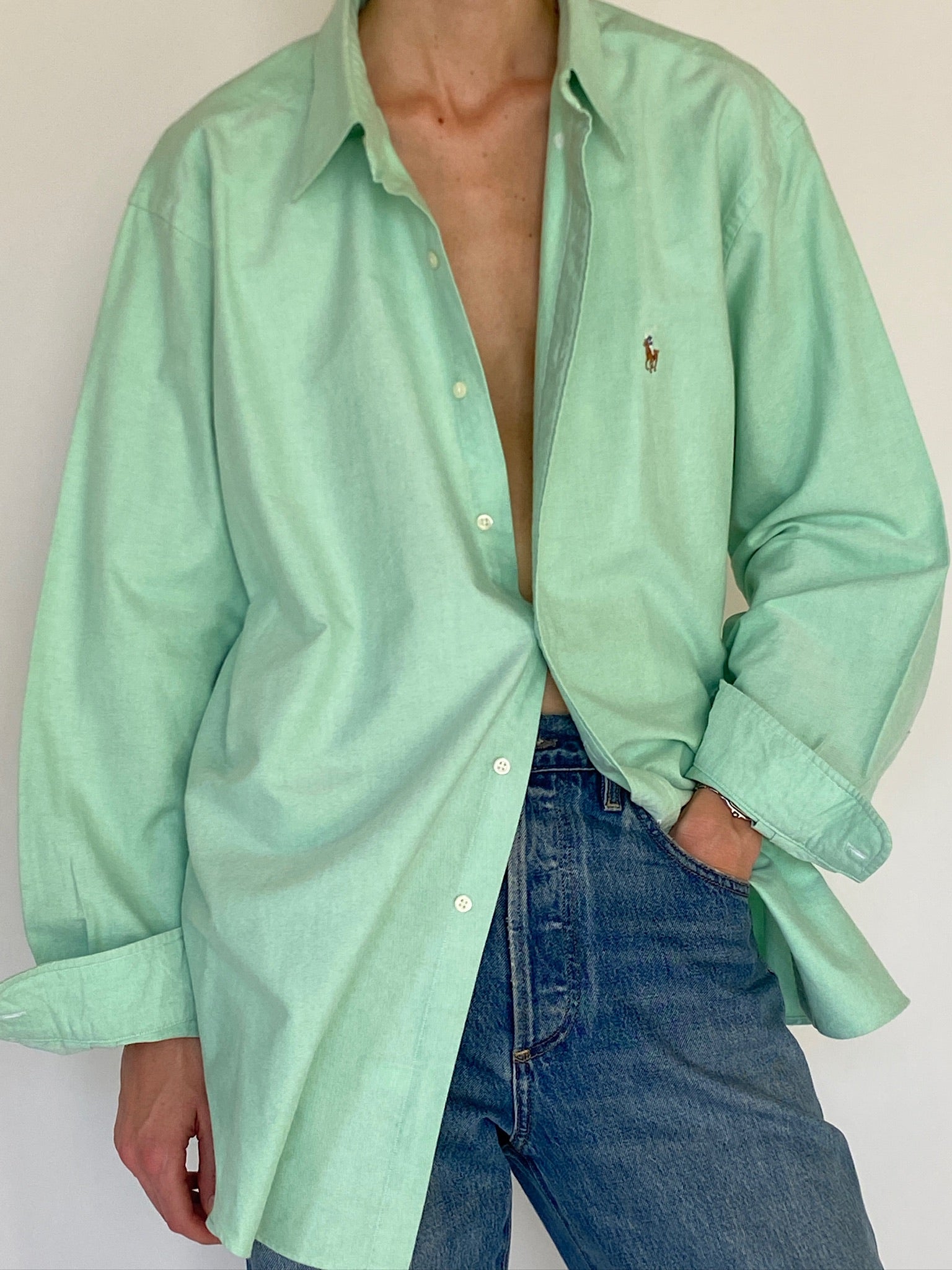 Vintage Ralph Lauren mint green cotton shirt front view