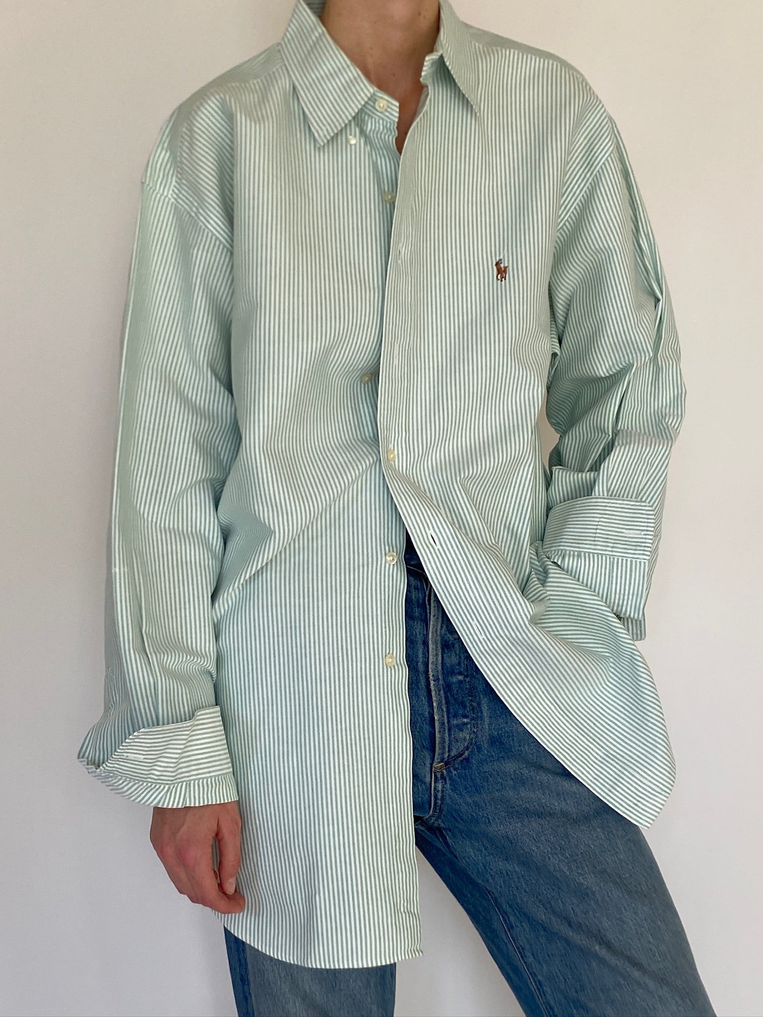 Vintage Ralph Lauren Striped Structured Shirt Green 7536