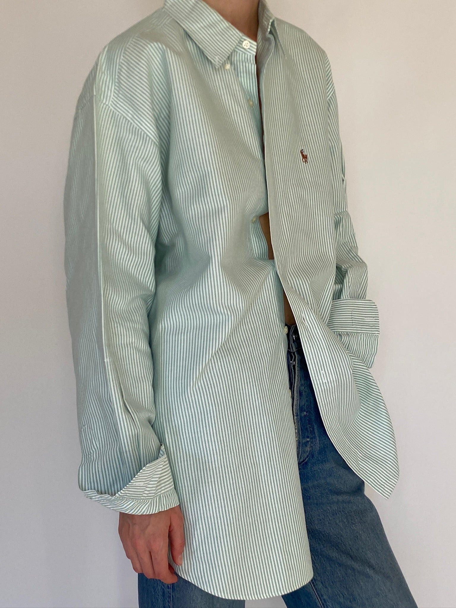Vintage Ralph Lauren Striped Structured Shirt Green 7536