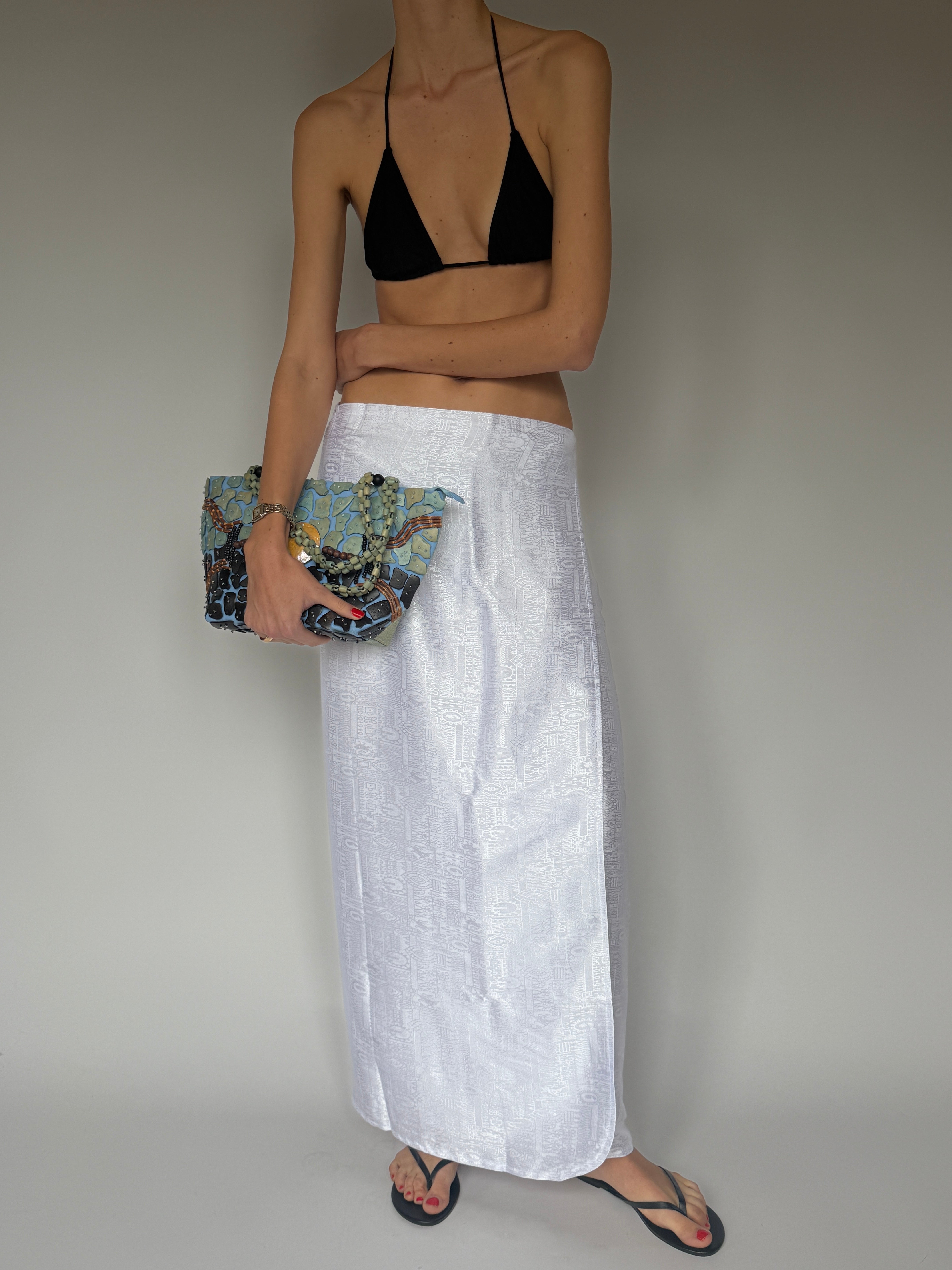 Vintage Jacquard Wrap Skirt White 7101