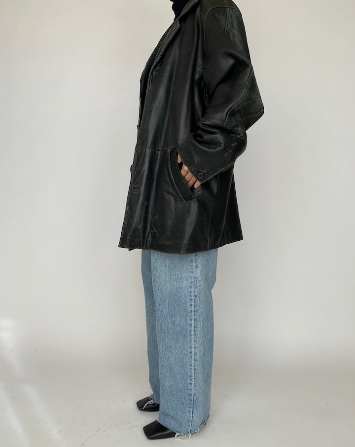 VINTAGE OVERSIZED BLACK LEATHER JACKET 4174