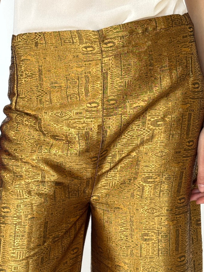 Vintage brocade Waist-Tie Wrap Pants gold 8200