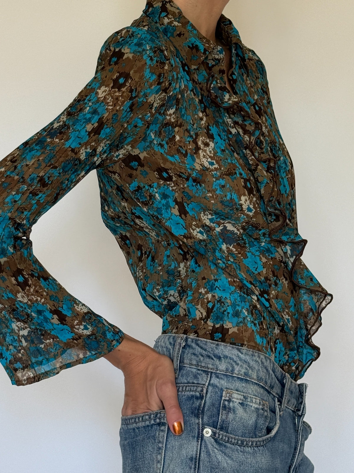 Vintage ruffle blouse side view