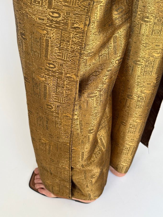 Vintage brocade Waist-Tie Wrap Pants gold 8200