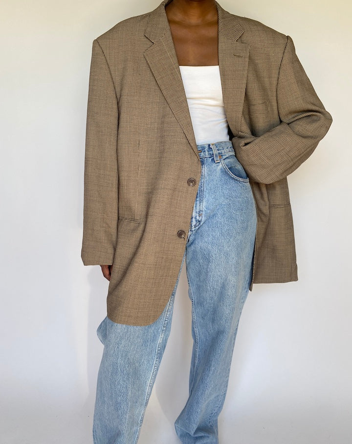 VINTAGE OVERSIZED BEIGE SINGLE BREASTED WOOL BLAZER 3722