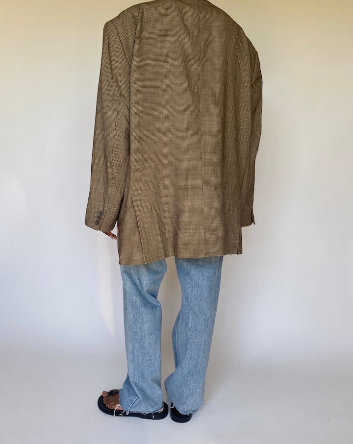 VINTAGE OVERSIZED BEIGE SINGLE BREASTED WOOL BLAZER 3722