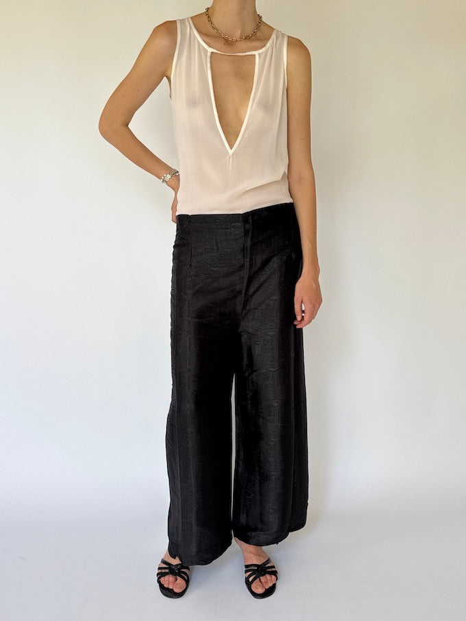 Vintage brocade Waist-Tie Wrap Pants black 4357