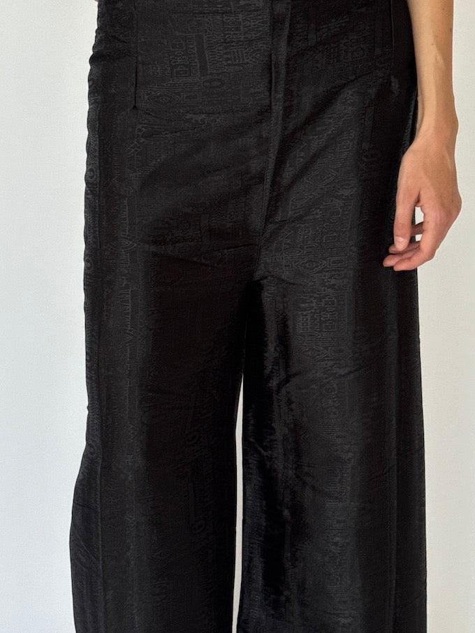 Vintage brocade Waist-Tie Wrap Pants black 4357