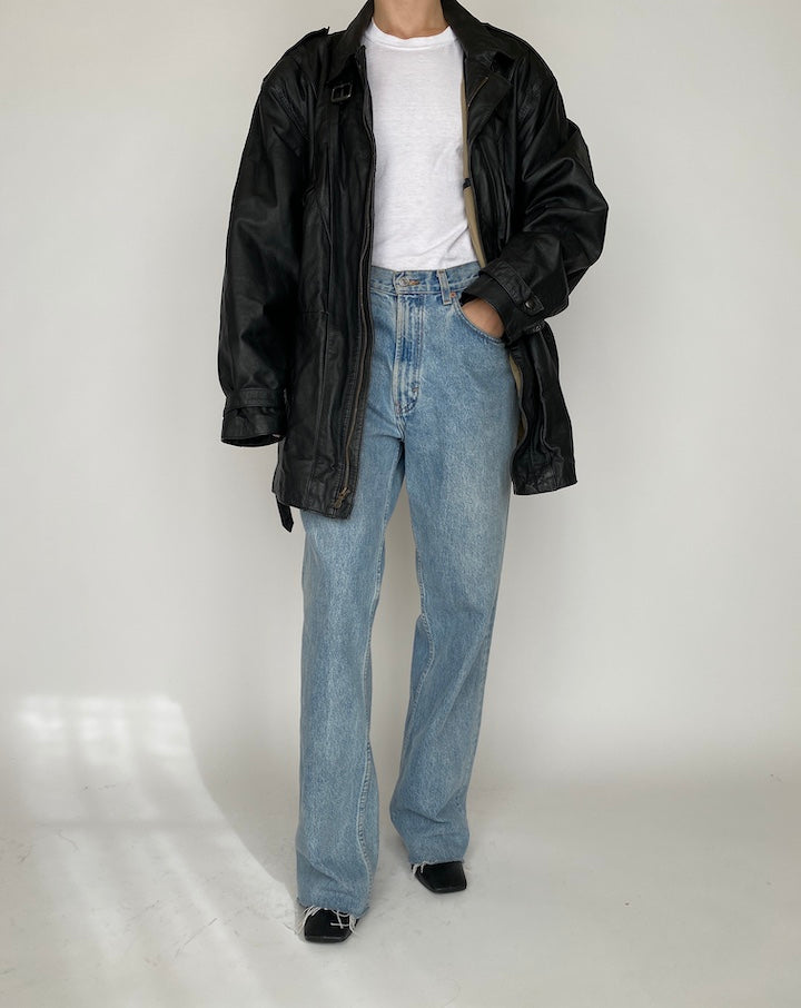 VINTAGE OVERSIZED BLACK LEATHER JACKET 4179