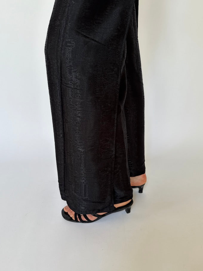 Vintage brocade Waist-Tie Wrap Pants black 4357