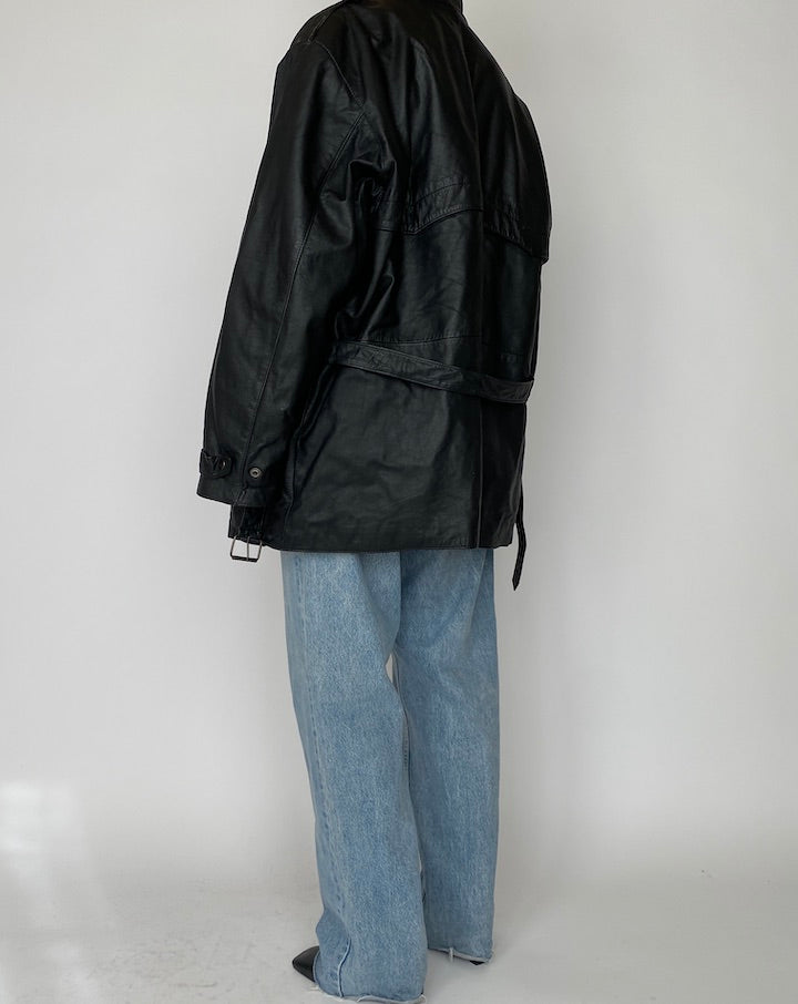 VINTAGE OVERSIZED BLACK LEATHER JACKET 4179