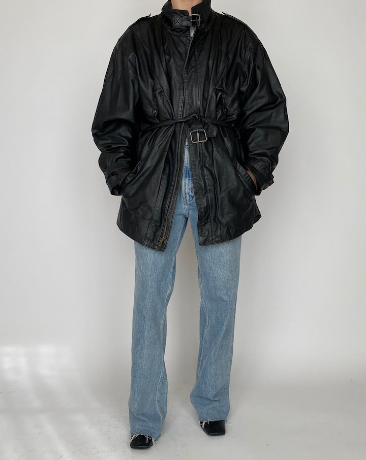 VINTAGE OVERSIZED BLACK LEATHER JACKET 4179