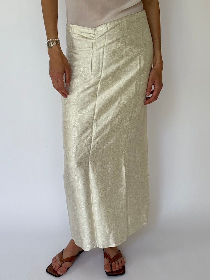 Vintage brocade Waist-Tie Wrap long skirt cream 4356
