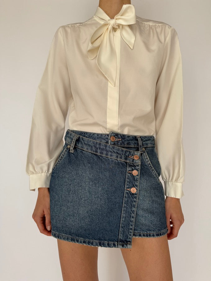 Vintage Neck Tie Blouse Cream 5978