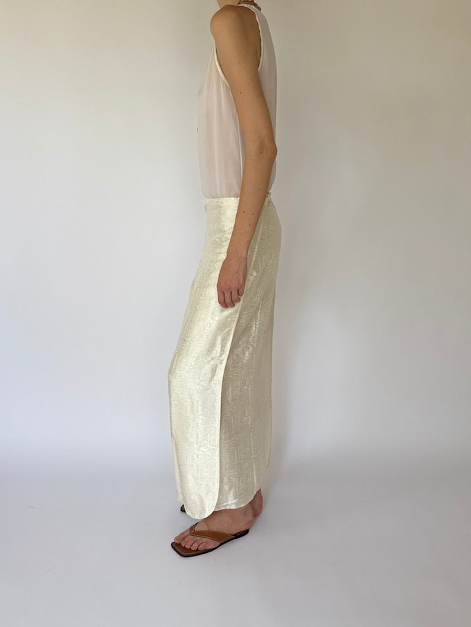 Vintage brocade Waist-Tie Wrap long skirt cream 4356