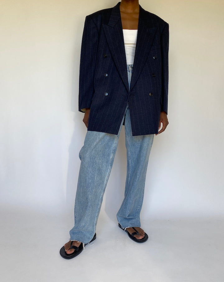 VINTAGE OVERSIZED DOUBLE BREASTED PINSTRIPED WOOL BLAZER 3725