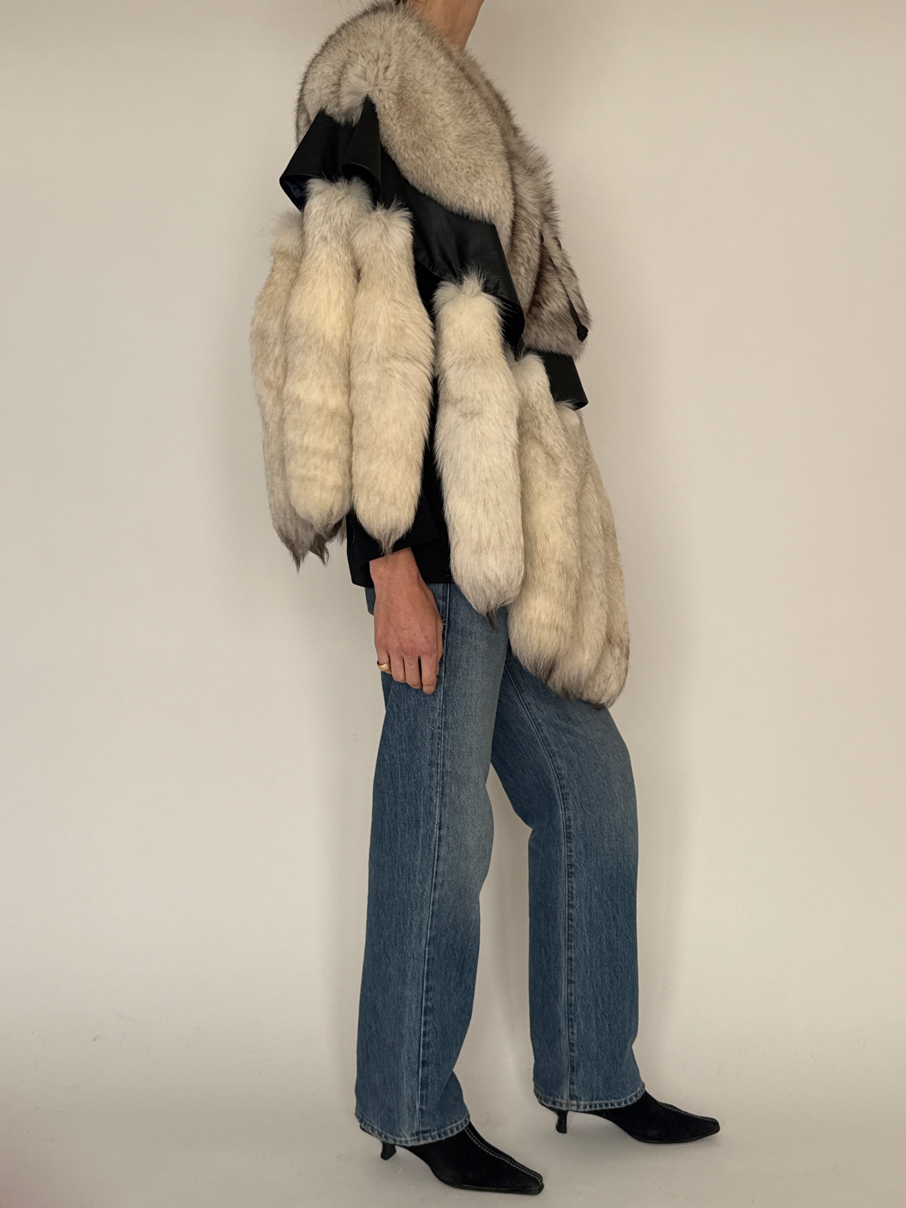 Vintage real fur cape ivory side view full body