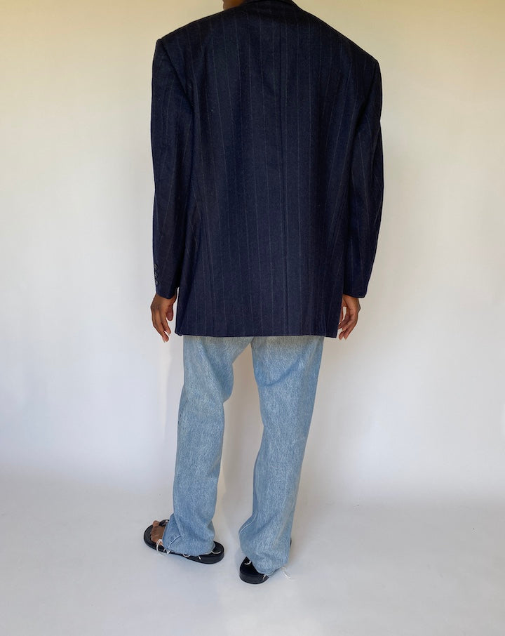 VINTAGE OVERSIZED DOUBLE BREASTED PINSTRIPED WOOL BLAZER 3725
